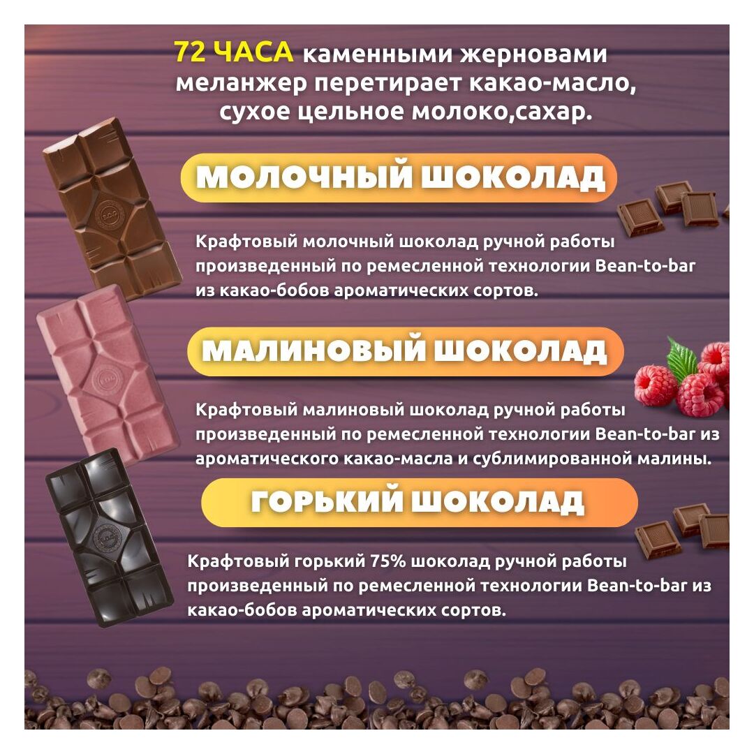 Набор шоколада, 3 плитки по 100 гр: (Молочный + Горький + Малиновый), ручной работы. B.O.G, изображение 2