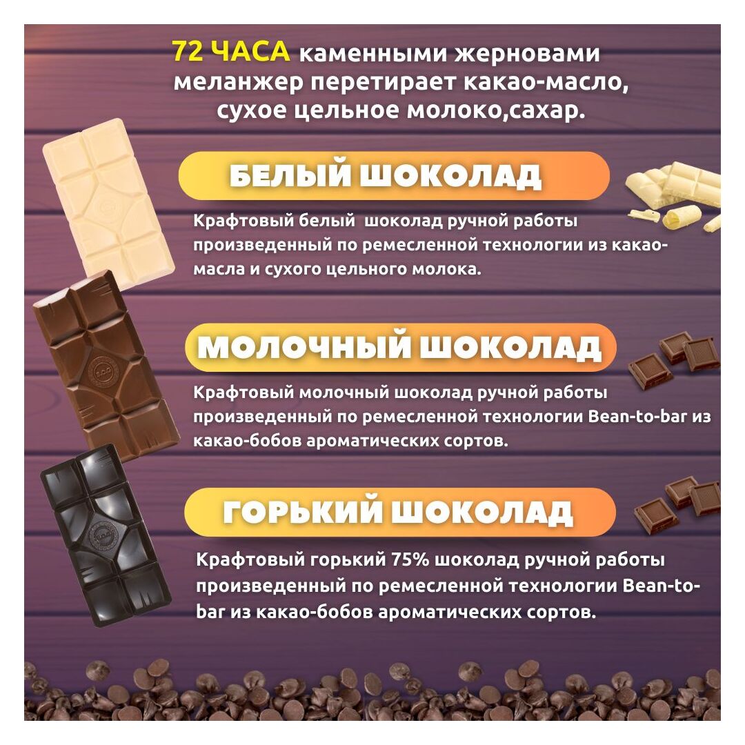 Набор шоколада, 3 плитки по 100 гр: (Белый + Молочный + Горький), ручной работы. B.O.G, изображение 2