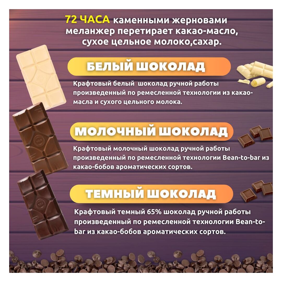 Набор шоколада, 3 плитки по 100 гр: (Белый + Молочный + Темный), ручной работы. B.O.G, изображение 2