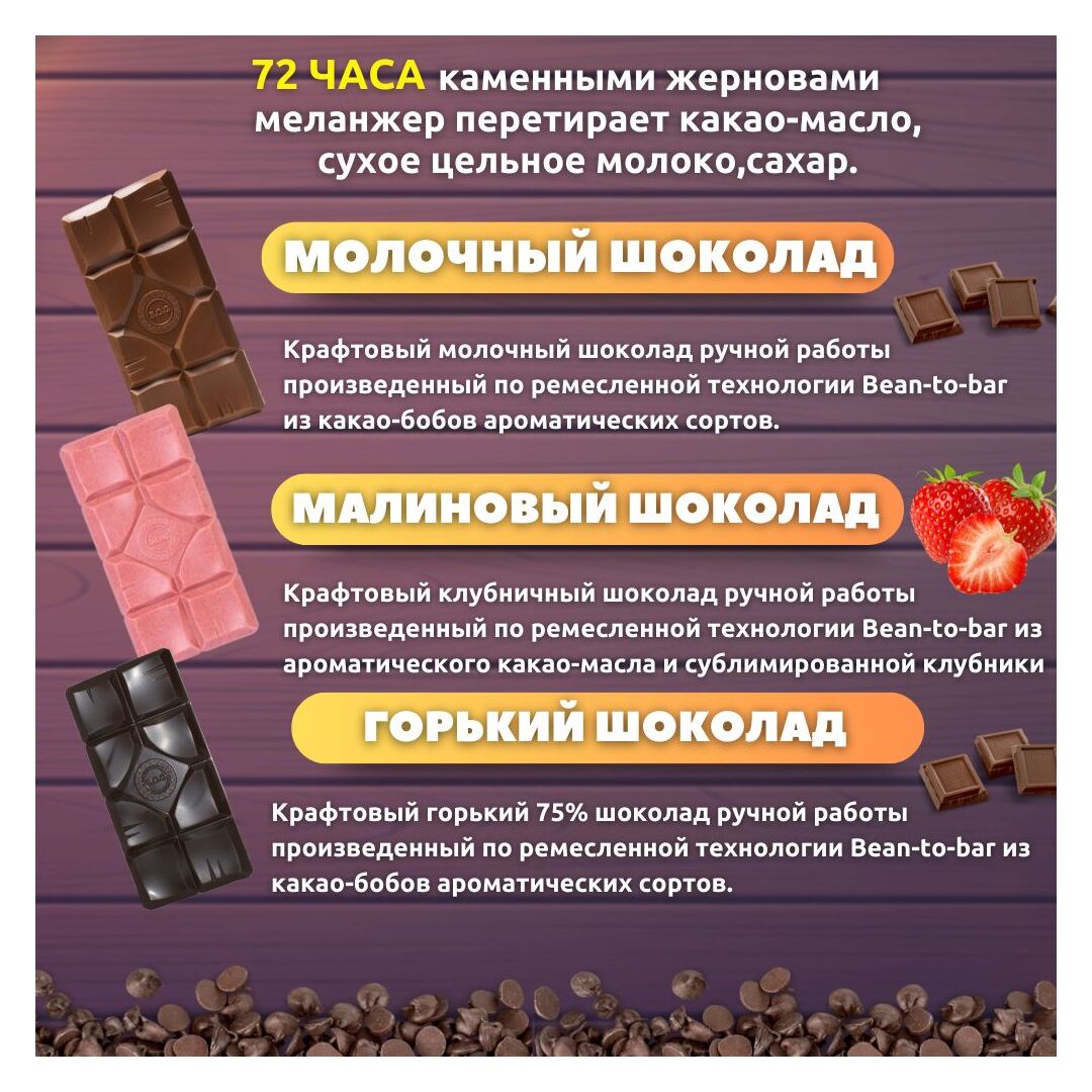 Набор шоколада, 3 плитки по 100 гр: (Молочный + Горький + Клубничный), ручной работы. B.O.G, изображение 2
