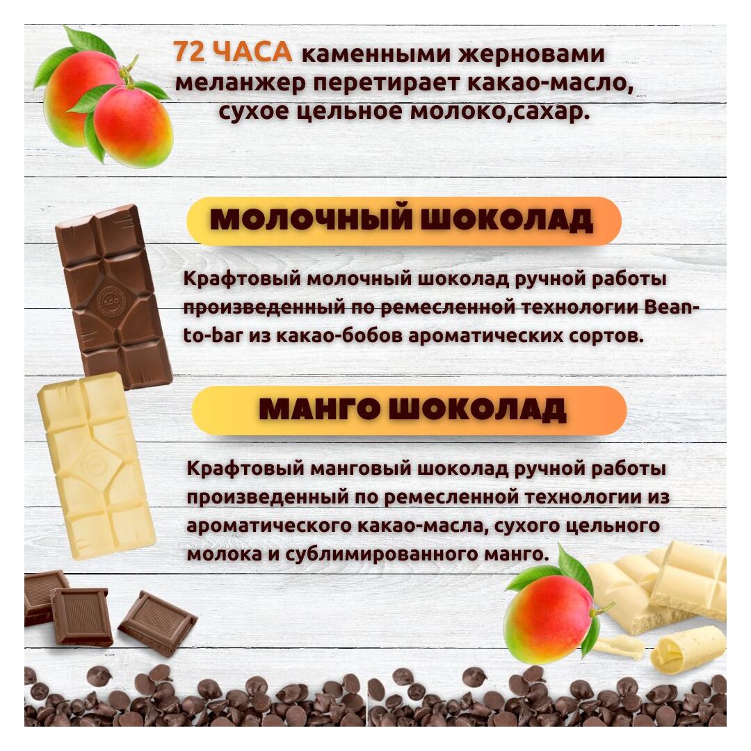 Набор шоколада, 3 плитки по 100 гр: (Молочный + Молочный + Манго), ручной работы. B.O.G, изображение 2