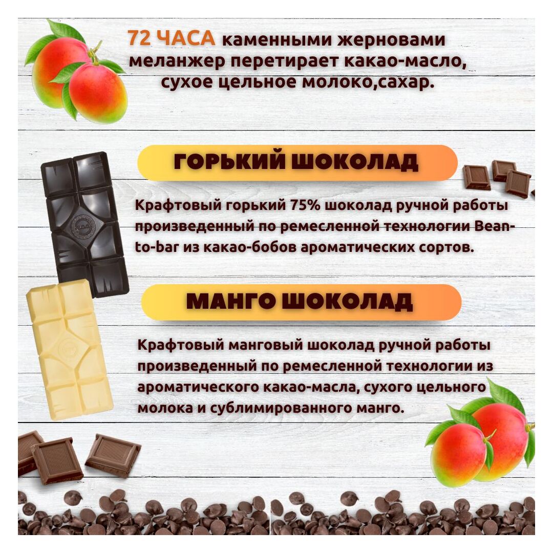 Набор шоколада, 3 плитки по 100 гр: (Манго + Манго + Горький 75%), ручной работы. B.O.G, изображение 2