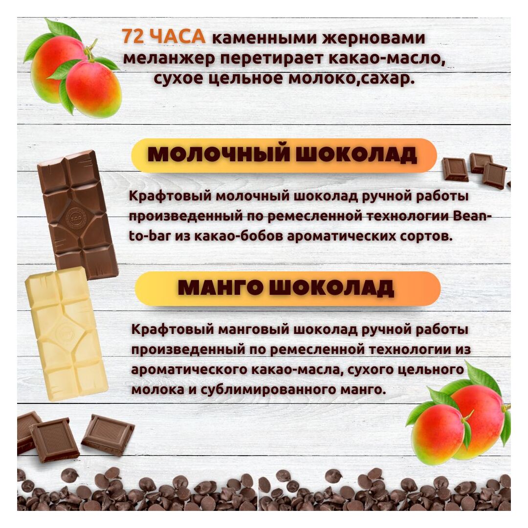 Набор шоколада, 3 плитки по 100 гр: (Манго + Манго + Молочный), ручной работы. B.O.G, изображение 2