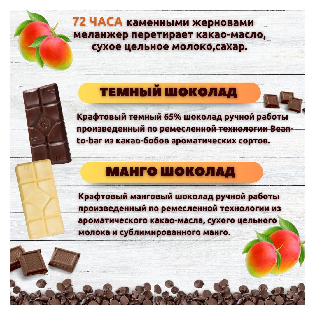 Набор шоколада, 3 плитки по 100 гр: (Манго + Манго + Темный 65%), ручной работы. B.O.G, изображение 2