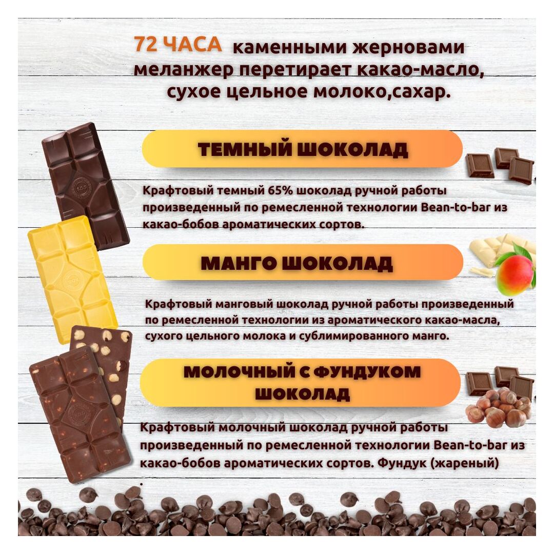 Набор шоколада, 3 плитки по 100 гр: Темный_Молочный с фундуком_Манго, ручной работы. B.O.G, изображение 2