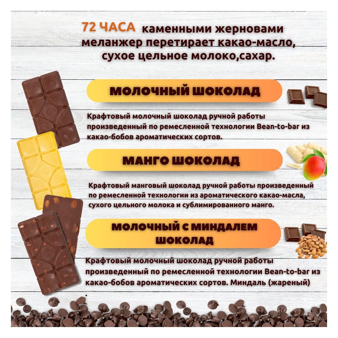 Набор шоколада, 3 плитки по 100 гр: Молочный+Молочный с миндалем+Манго, ручной работы. B.O.G, изображение 2