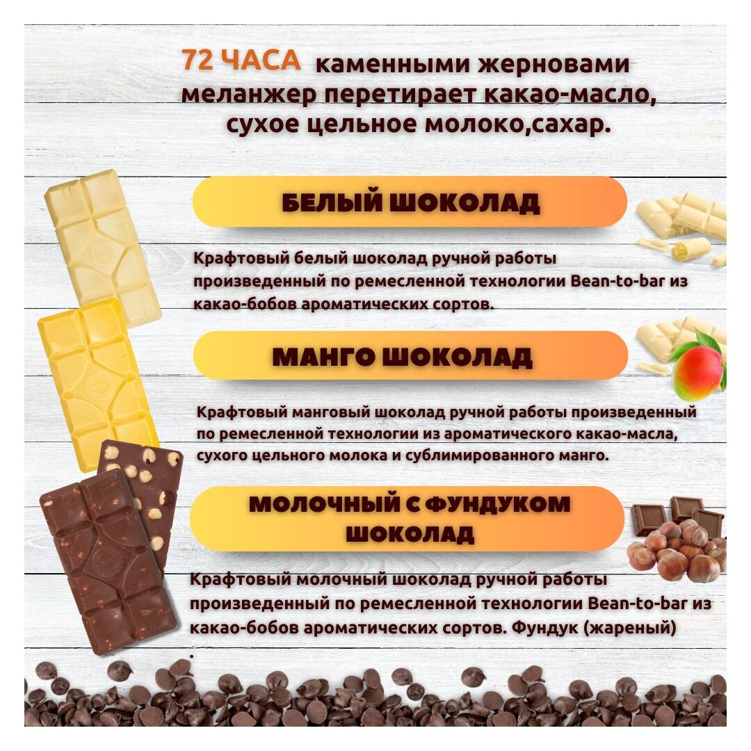 Набор шоколада, 3 плитки по 100 гр: Белый_Молочный с фундуком_Манго, ручной работы. B.O.G, изображение 2