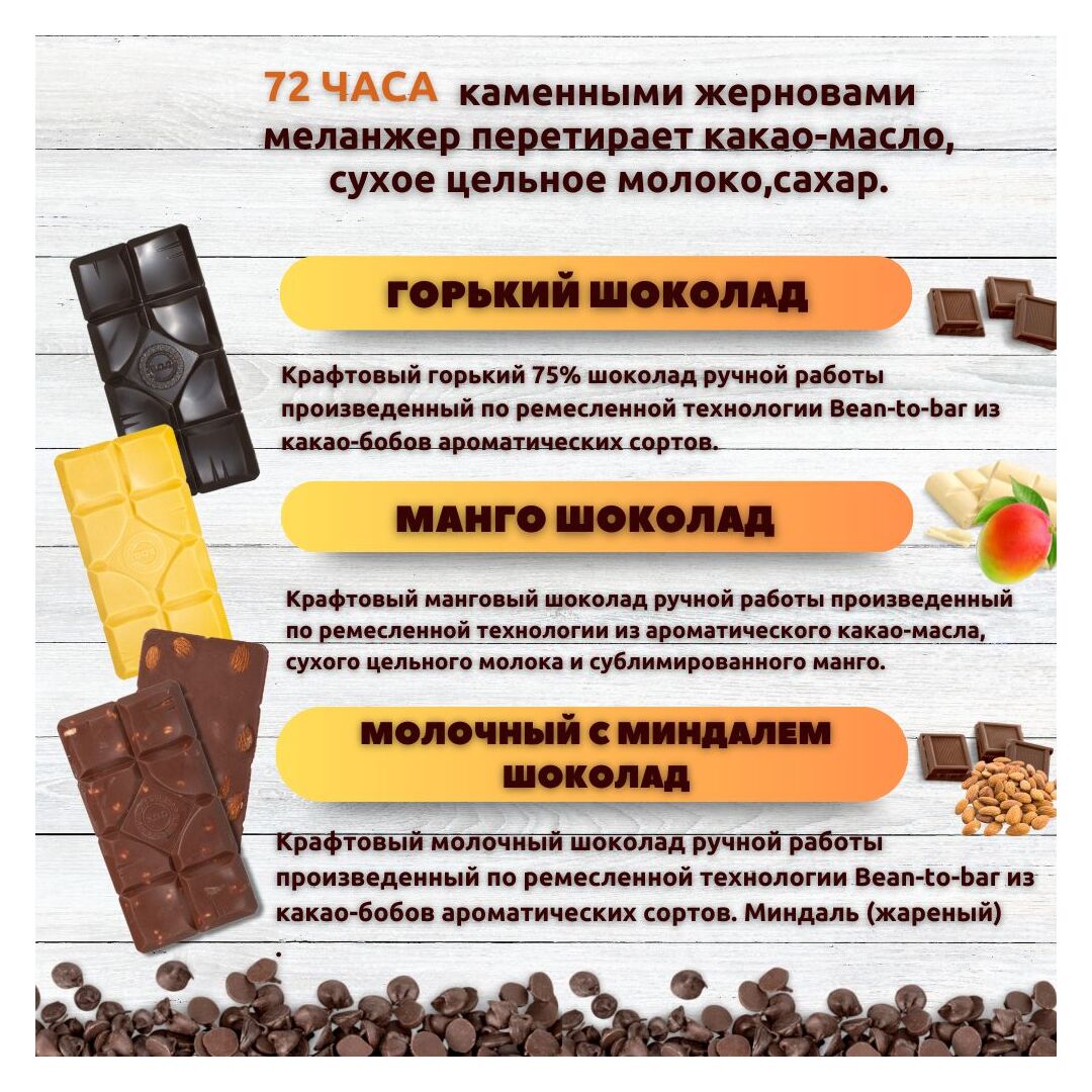 Набор шоколада, 3 плитки по 100 гр: Горький_Молочный с миндалем_Манго, ручной работы. B.O.G, изображение 2