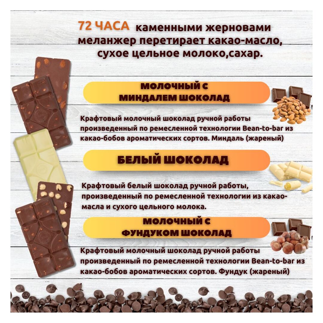 Набор шоколада, 3 плитки по 100 гр: Белый+Молочный с миндалем+Молочный с фундуком, ручной работы. B.O.G, изображение 2