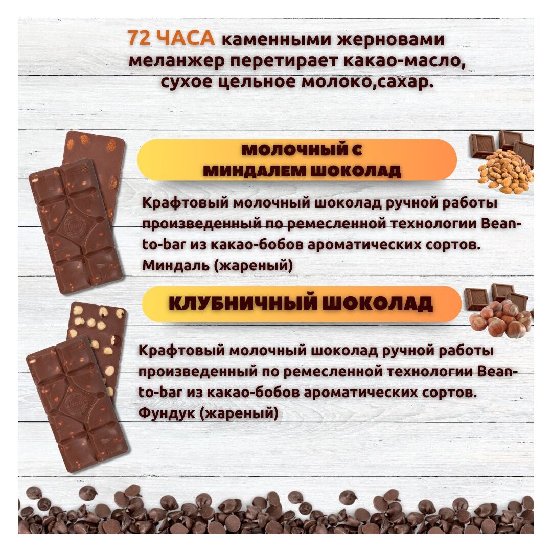 Набор шоколада, 3 плитки по 100 гр: 2 х Молочный с миндалем+Молочный с фундуком, ручной работы. B.O.G, изображение 2