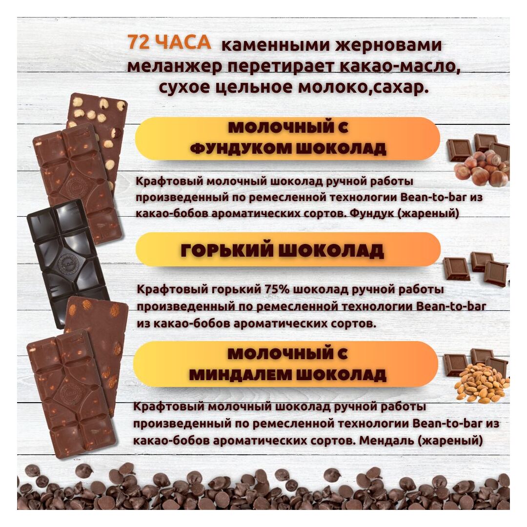 Набор шоколада, 3 плитки по 100 гр: Молочный с миндалем+Горький+Молочный с фундуком, ручной работы. B.O.G, изображение 2
