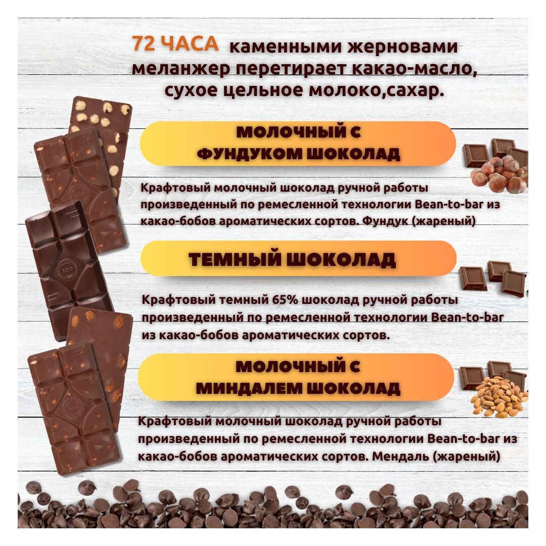 Набор шоколада, 3 плитки по 100 гр: Молочный с миндалем+Темный+Молочный с фундуком, ручной работы. B.O.G, изображение 2