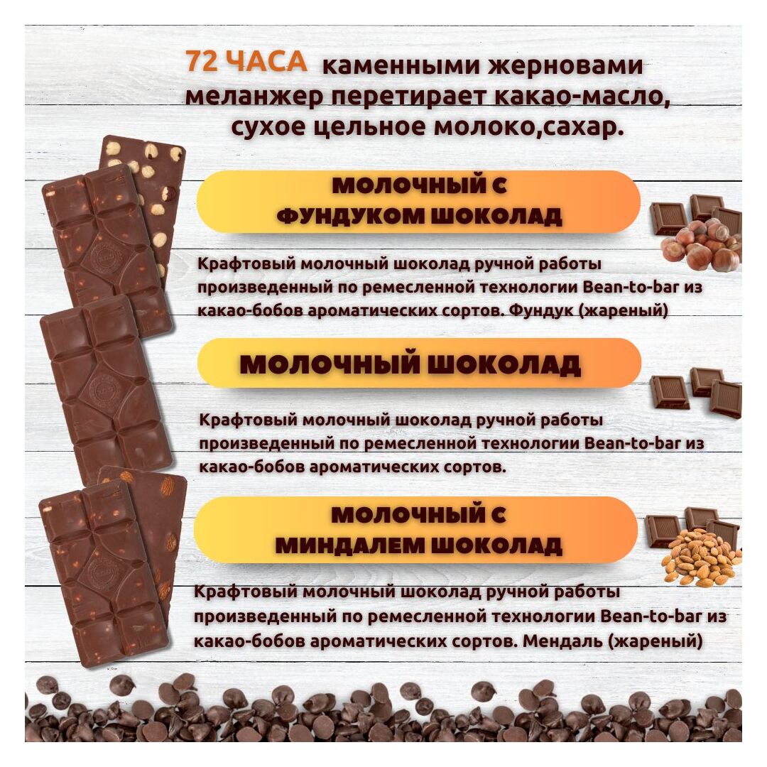 Набор шоколада, 3 плитки по 100 гр: Молочный и Молочные с миндалем и с фундуком, ручной работы. B.O.G, изображение 2