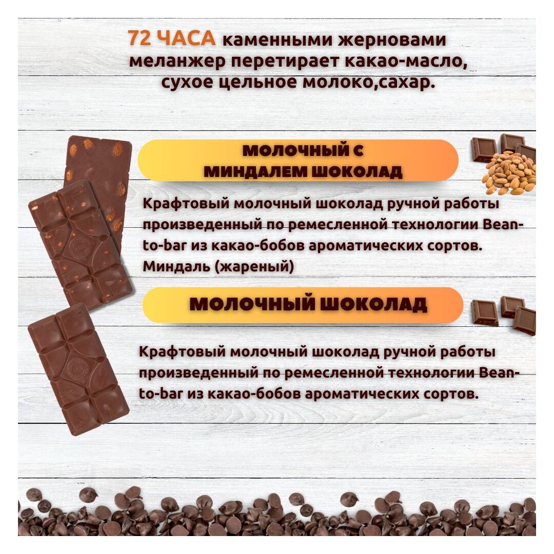 Набор шоколада, 3 плитки по 100 гр: Молочный+ 2 х Молочный с миндалем, ручной работы. B.O.G, изображение 2