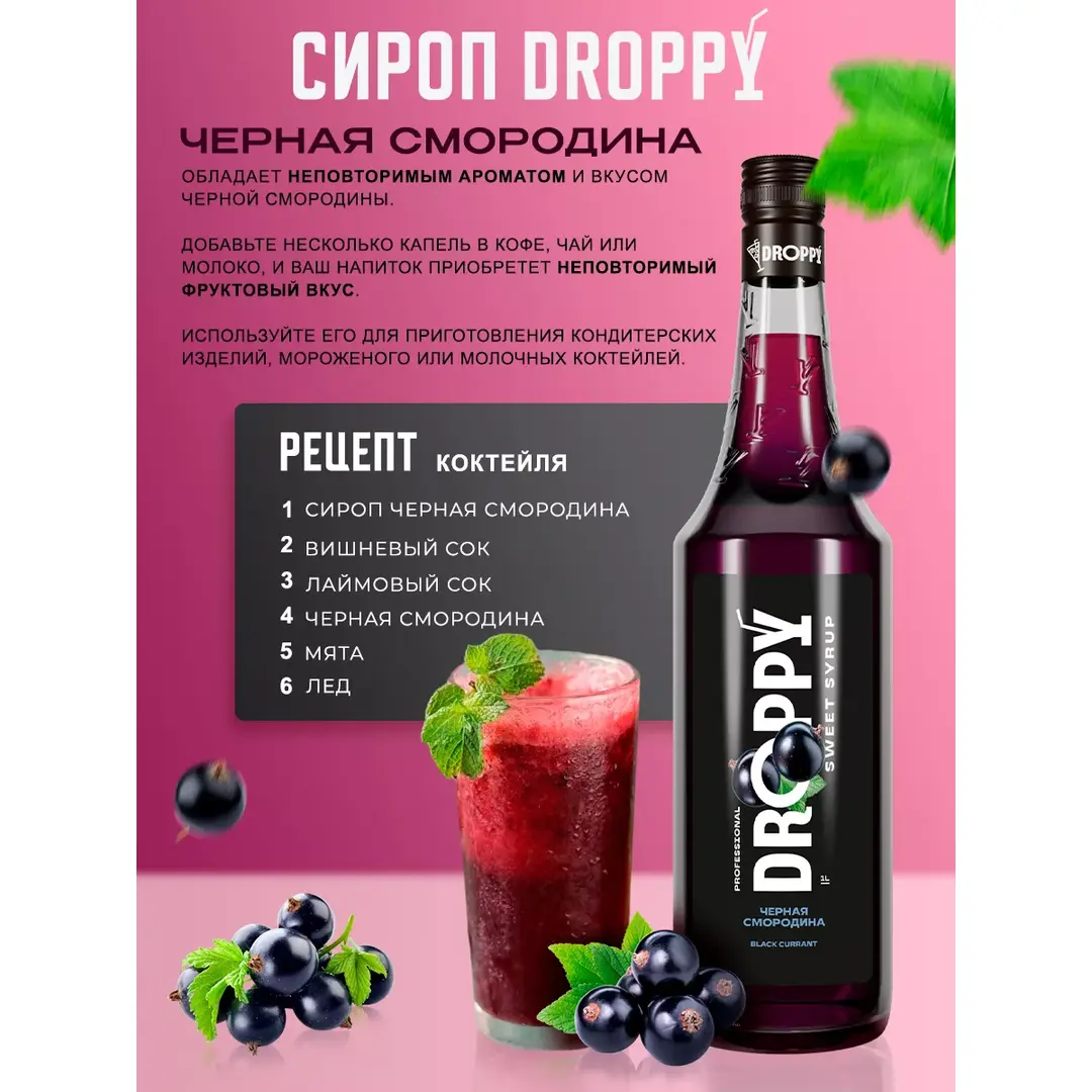 Сироп Черная смородина для лимонадов и десертов 1л, изображение 4
