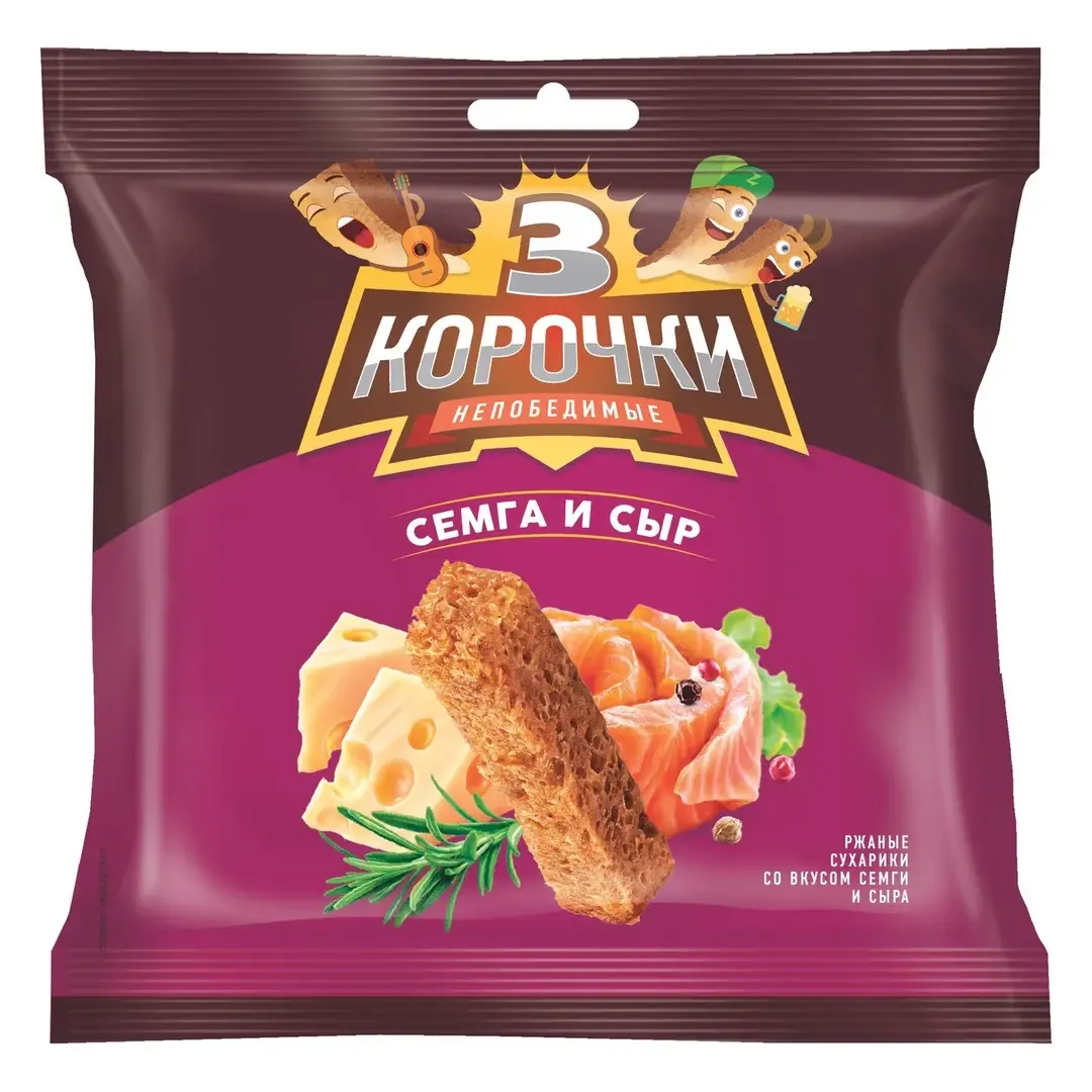 Сухарики 3 Корочки сыр с семгой, ржаные, 100 г