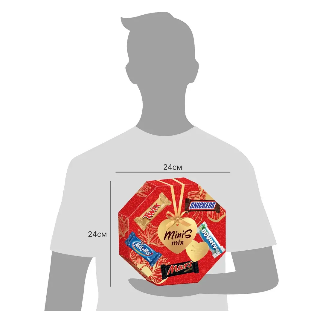 Подарочный набор Minis Mix, Большой набор шоколадных конфет Snickers, Twix, Bounty, Milky Way, Mars, 262 г, изображение 6