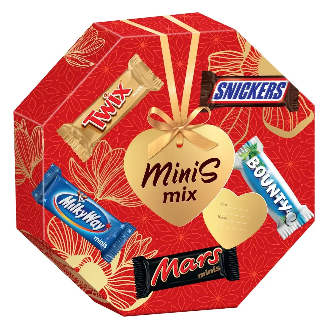 Подарочный набор Minis Mix, Большой набор шоколадных конфет Snickers, Twix, Bounty, Milky Way, Mars, 262 г, изображение 2