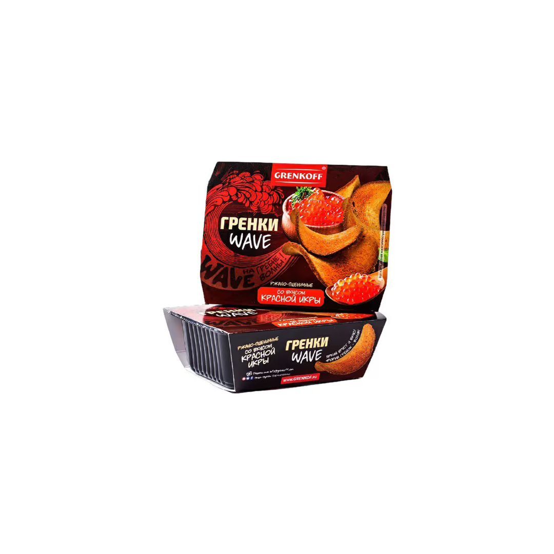 Гренки ржано-пшеничные ГРЕНКОВЪ Wave, со вкусом красной икры, 100 г - 5 шт., изображение 2