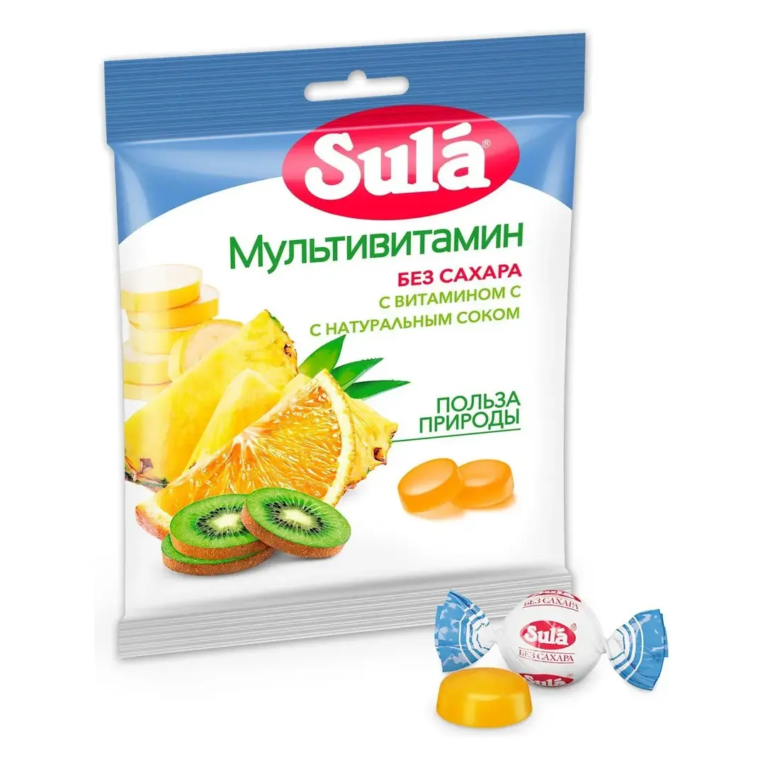 Леденцы Sula мультивитамин, без сахара, 60 г