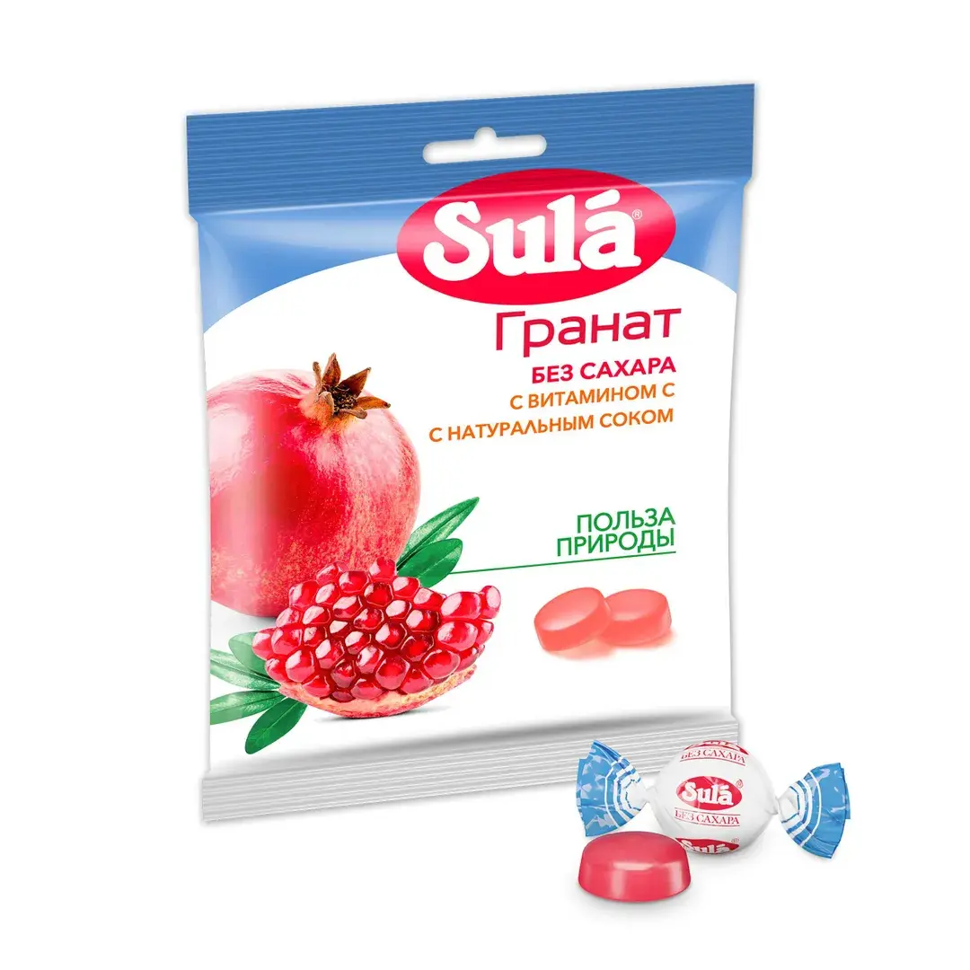 Леденцы без сахара Sula Гранат, 60 г