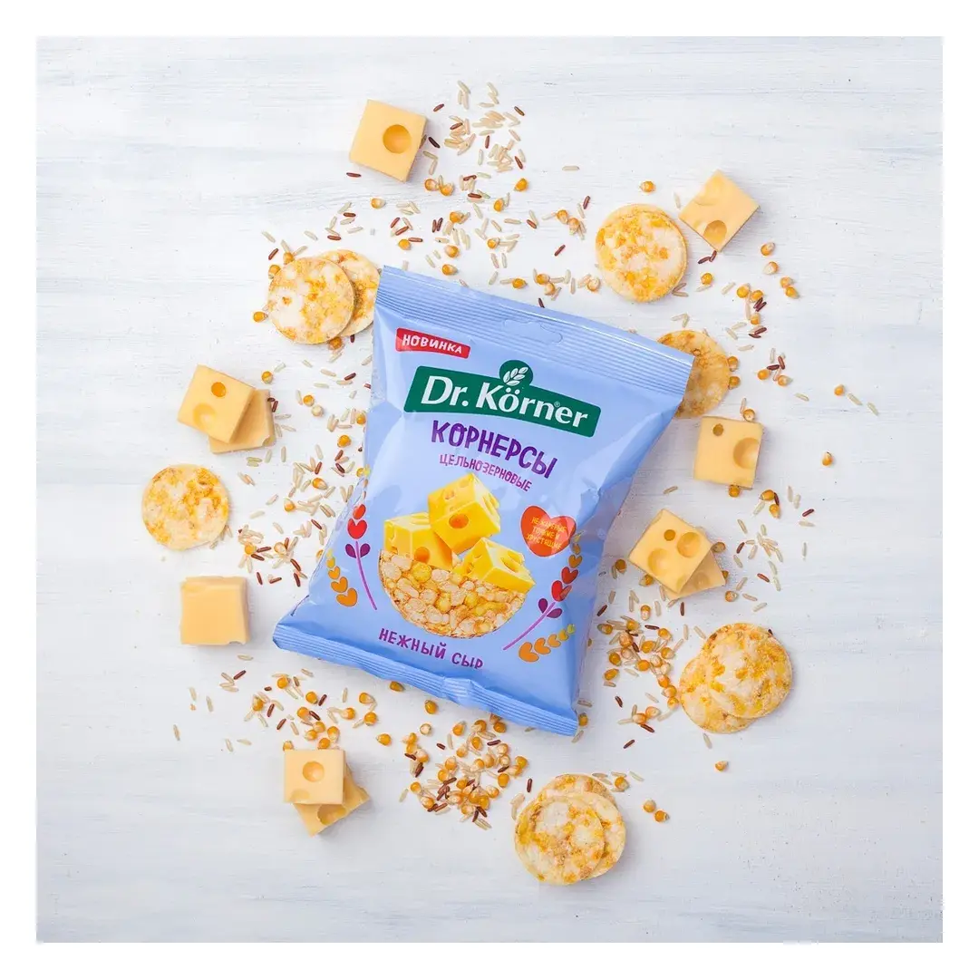 Чипсы кукурузно-рисовые Dr. Korner со вкусом сыра, цельнозерновые, 50 г, изображение 3