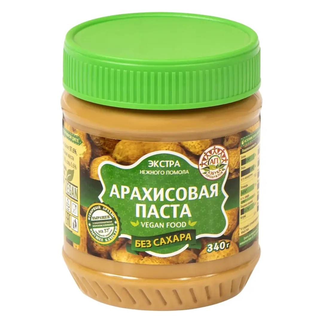 Паста арахисовая АЗБУКА ПРОДУКТОВ Экстра без сахара, 340 г - 3 шт.