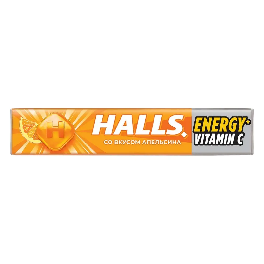 Карамель леденцовая HALLS с витамином С и вкусом апельсина, 25 г - 20 шт.