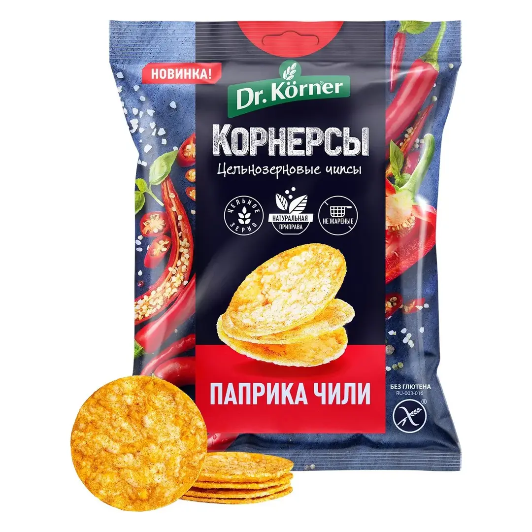 Чипсы кукурузно-рисовые Dr. Korner со вкусом паприки и чили, цельнозерновые, 50 г, изображение 3
