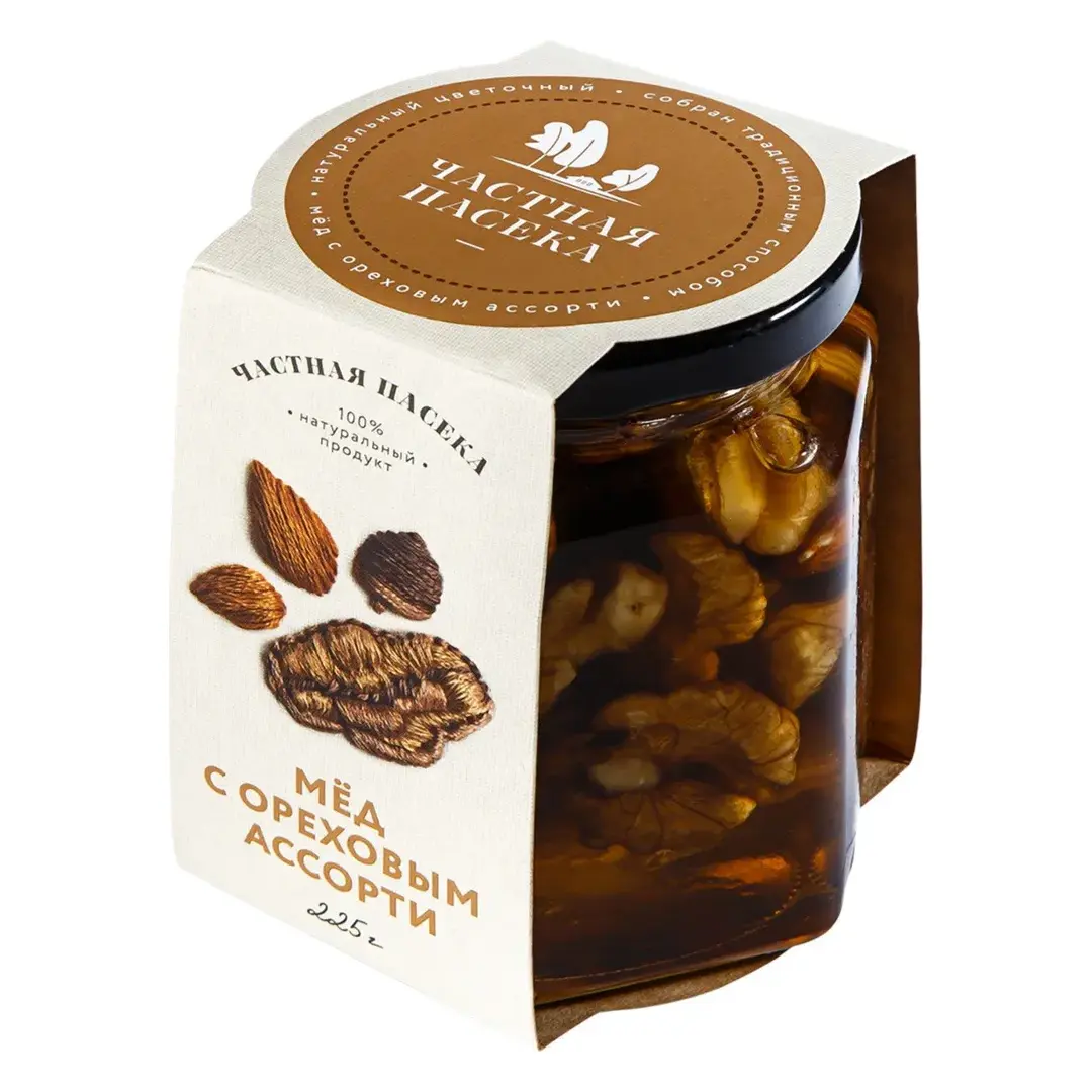 Мед ЧАСТНАЯ ПАСЕКА с ореховым ассорти, 225 г - 4 шт., изображение 2