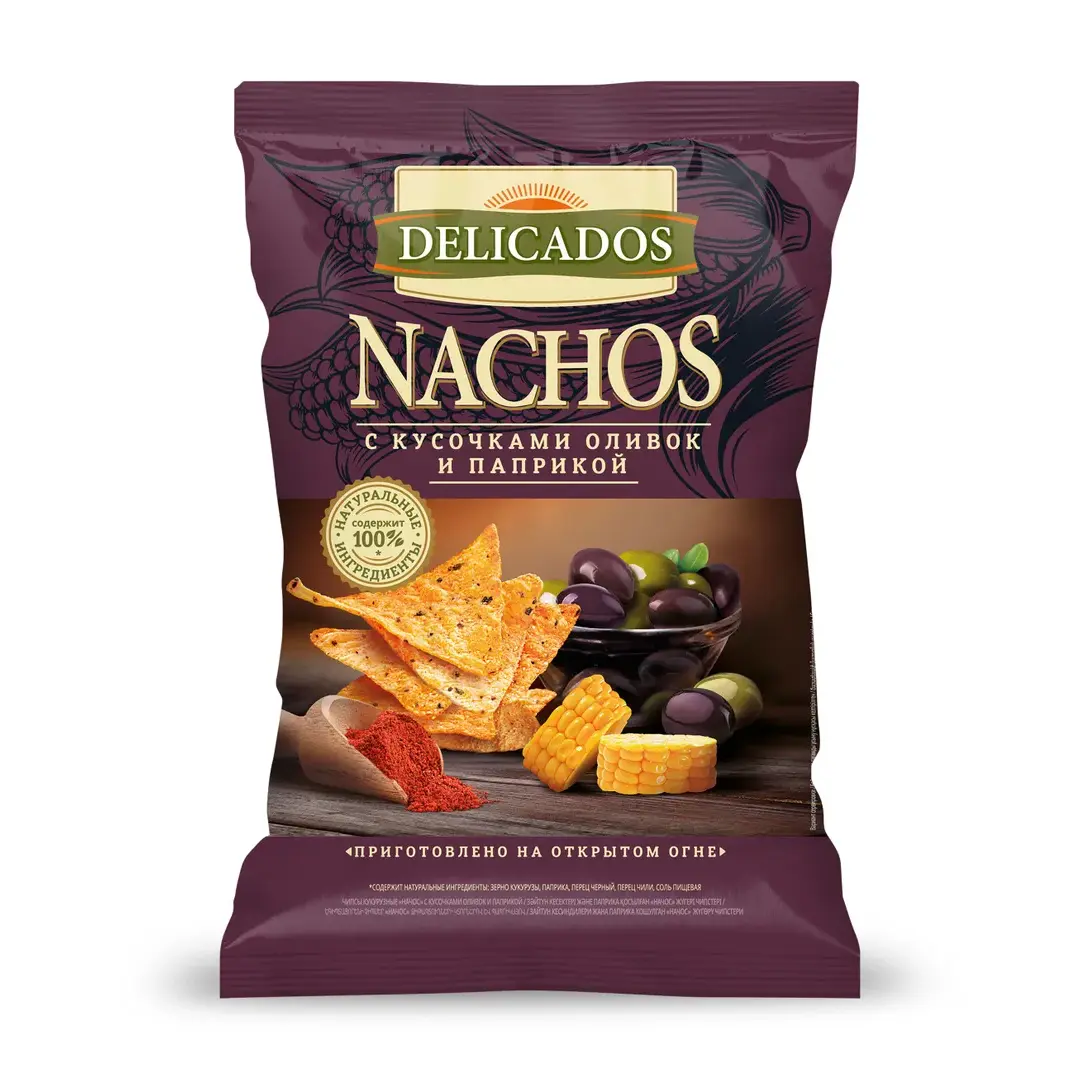 Чипсы кукурузные Delicados Nachos со вкусом оливок и паприки, 150 г