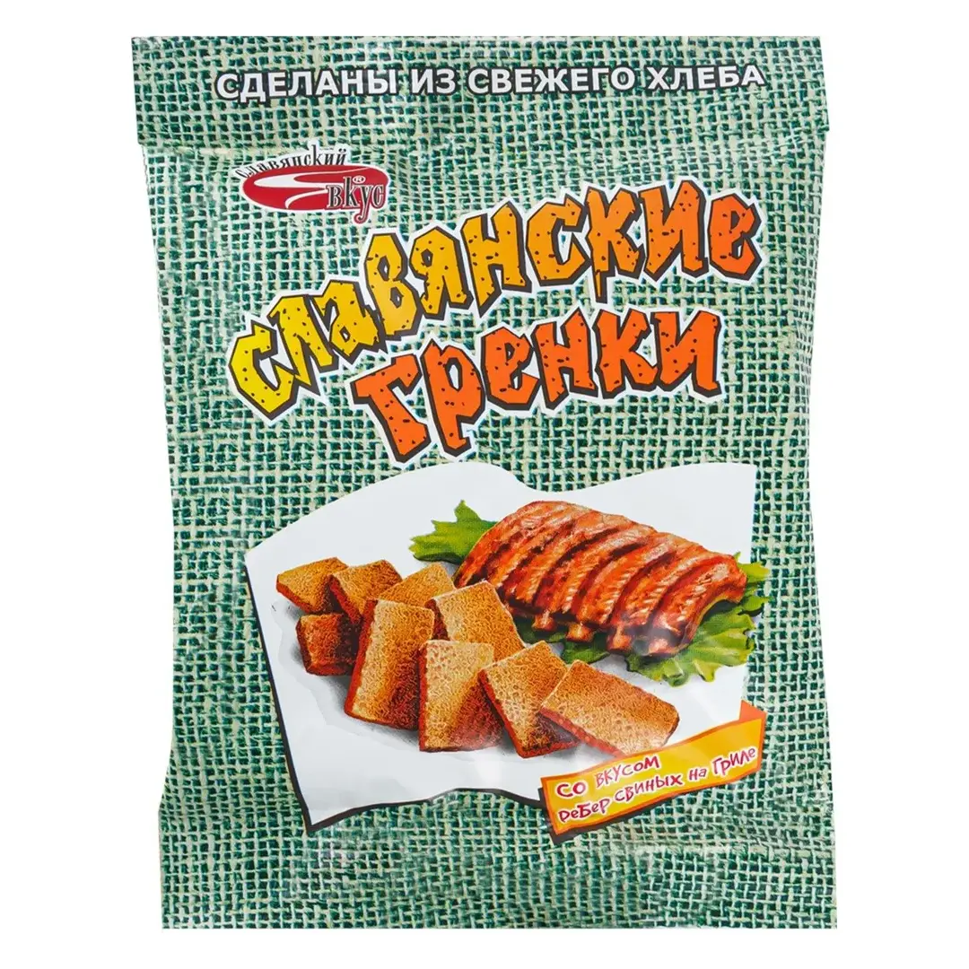 Гренки СЛАВЯНСКИЕ СУХАРИКИ со вкусом свиных ребер на гриле, 40 г - 10 шт.