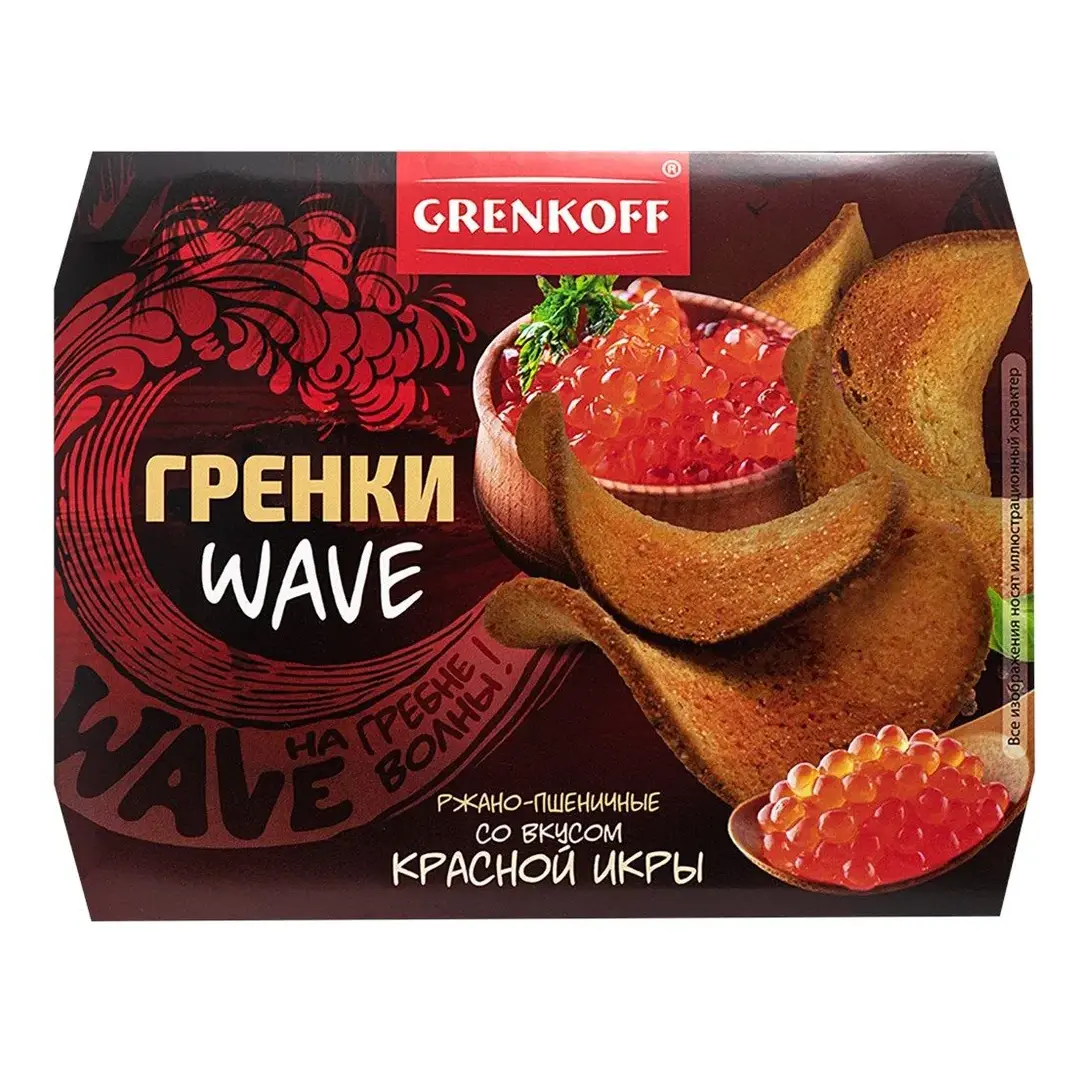 Гренки ржано-пшеничные ГРЕНКОВЪ Wave, со вкусом красной икры, 100 г - 5 шт.