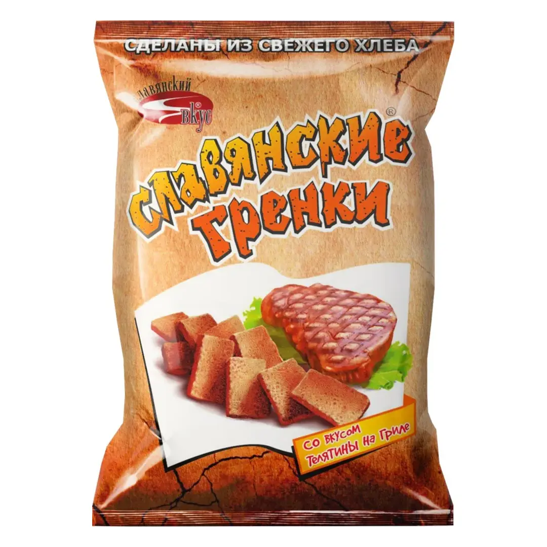 Гренки ржаные СЛАВЯНСКИЕ СУХАРИКИ со вкусом телятины на гриле