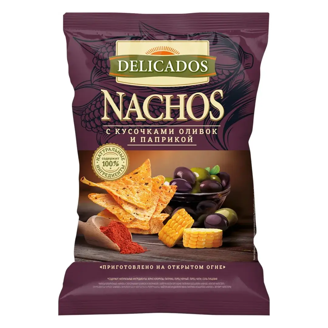 Чипсы кукурузные DELICADOS Nachos с кусочками оливок и паприкой, 150 г - 5 шт.