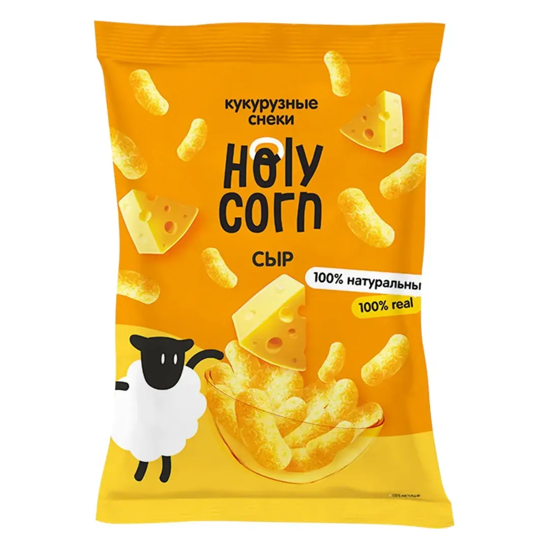 Снеки кукурузные HOLY CORN Ground Pack со вкусом сыра, 50 г - 10 шт.