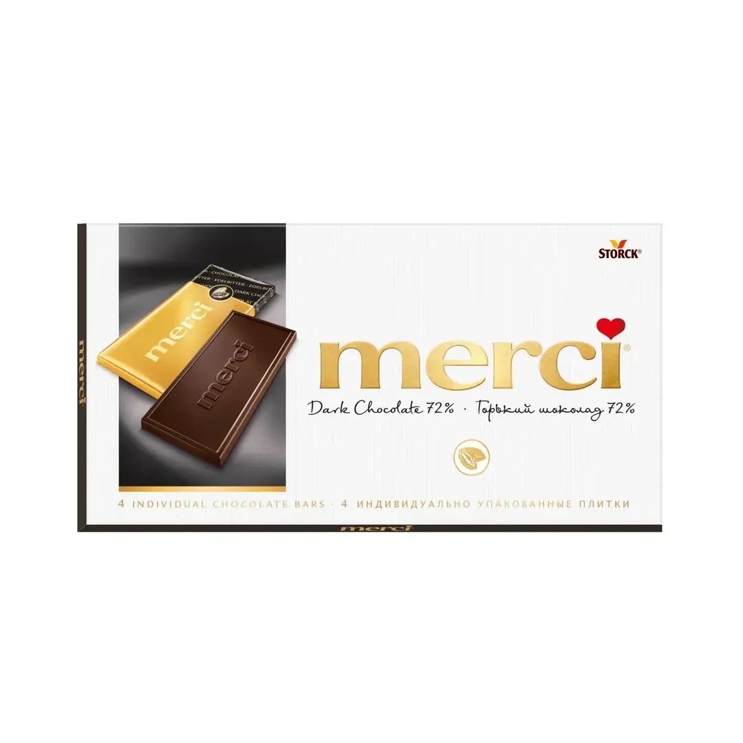 Merci, шоколад горький, 72% какао, произведено в Германии, 100г / Мерси