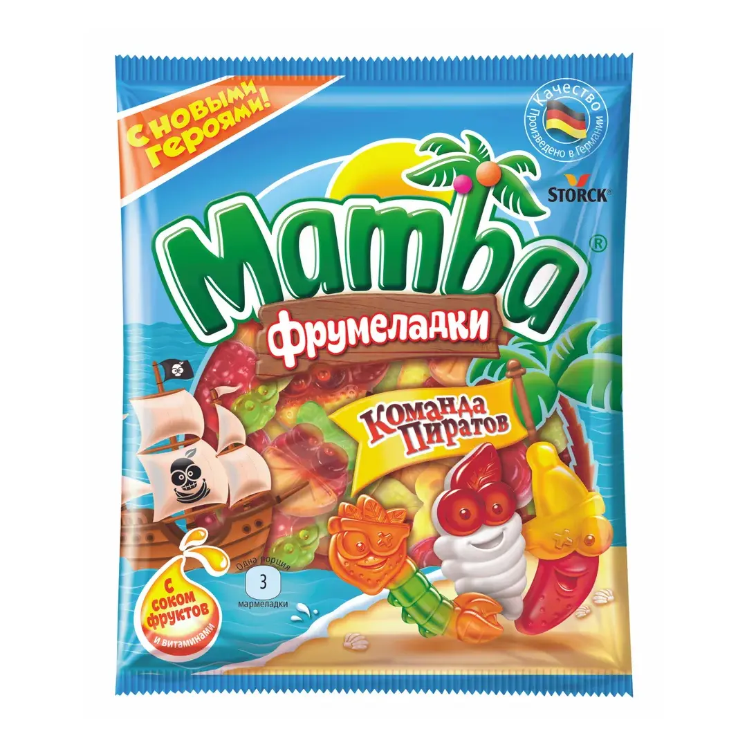 Mamba Фрумеладки Команда Пиратов, мармелад жевательный с фруктовым соком и витаминами, ассорти фруктовых и ягодных вкусов, 70г / Мамба