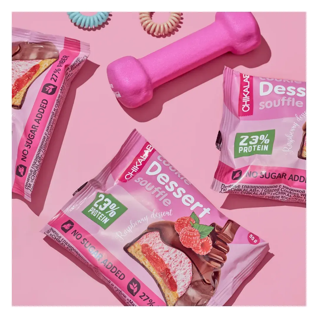 CHIKALAB Протеиновое печенье с суфле в шоколаде без сахара "Ассорти-мини", 4шт х 55г, изображение 3