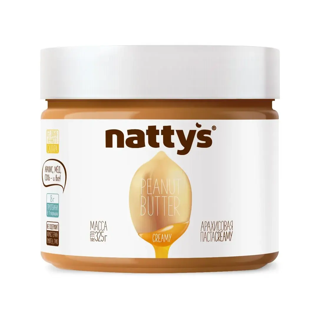 Арахисовая паста Nattys CREAMY с натуральным мёдом, без сахара, 325 г