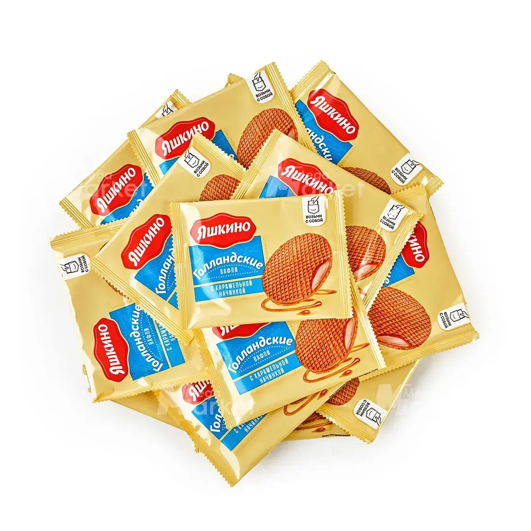 Вафли Голландские с карамельной начинкой 16 шт по 36 г ТМ Яшкино, изображение 2