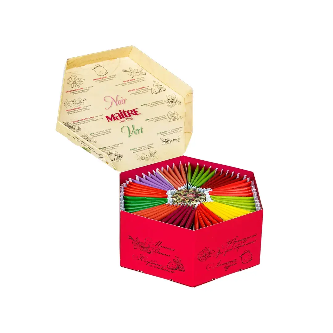 Набор чая ассорти в пакетиках Maitre de The "ЦВЕТЫ", 120 г, 60 шт подарочная упаковка МЭТР, изображение 2