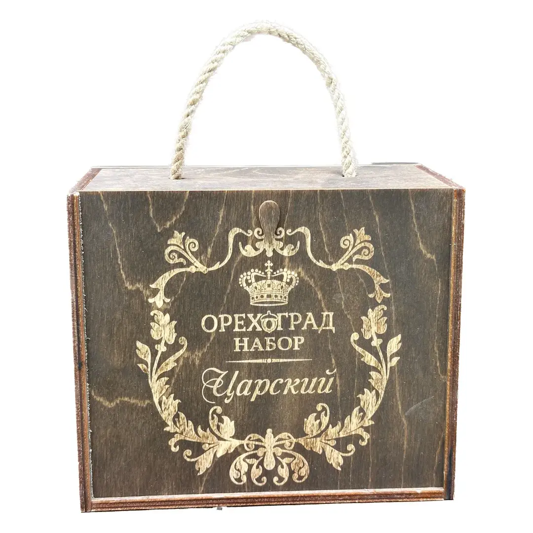 ПОДАРОЧНЫЙ НАБОР ЦАРСКИЙ, ассорти орехов в меду, сосновые шишки в сиропе в деревянной коробке, изображение 7