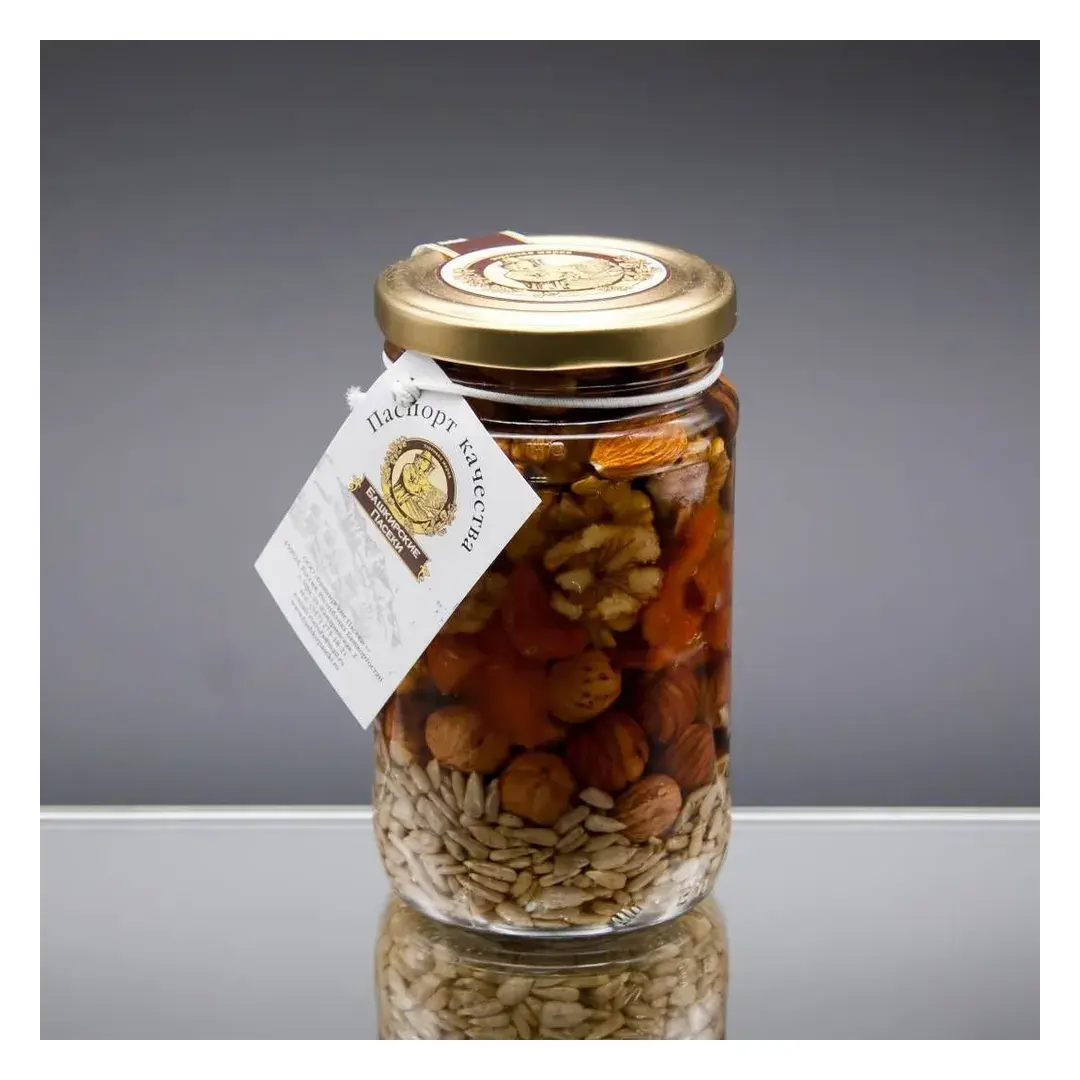 Мед БАШКИРСКИЕ ПАСЕКИ "Ассорти №5" с орехами и сухофруктами, 420 гр., изображение 2