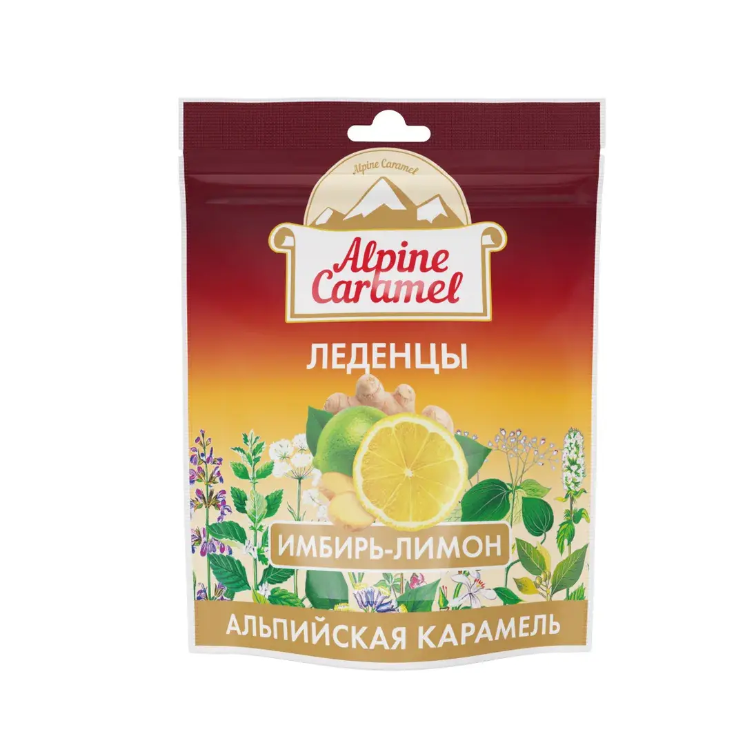 ALPINE CARAMEL АЛЬПИЙСКАЯ КАРАМЕЛЬ ЛЕДЕНЦЫ ИМБИРЬ-ЛИМОН ПАК. 75Г (БАД)