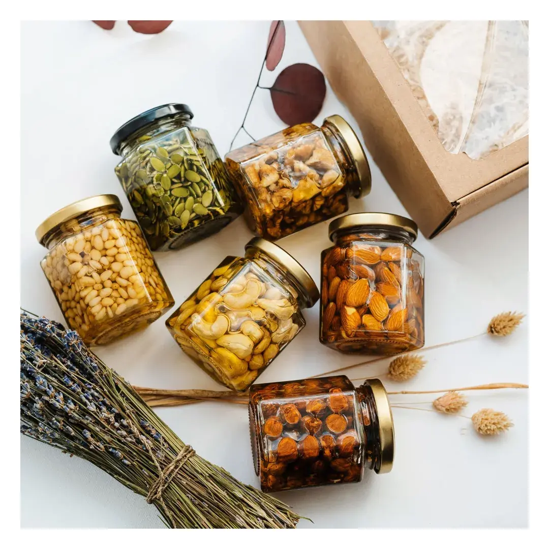 Набор Златоцвет из 6 оригинальных баночек с лавандовым медом и орехами, сладкий подарок, натуральный, изображение 8