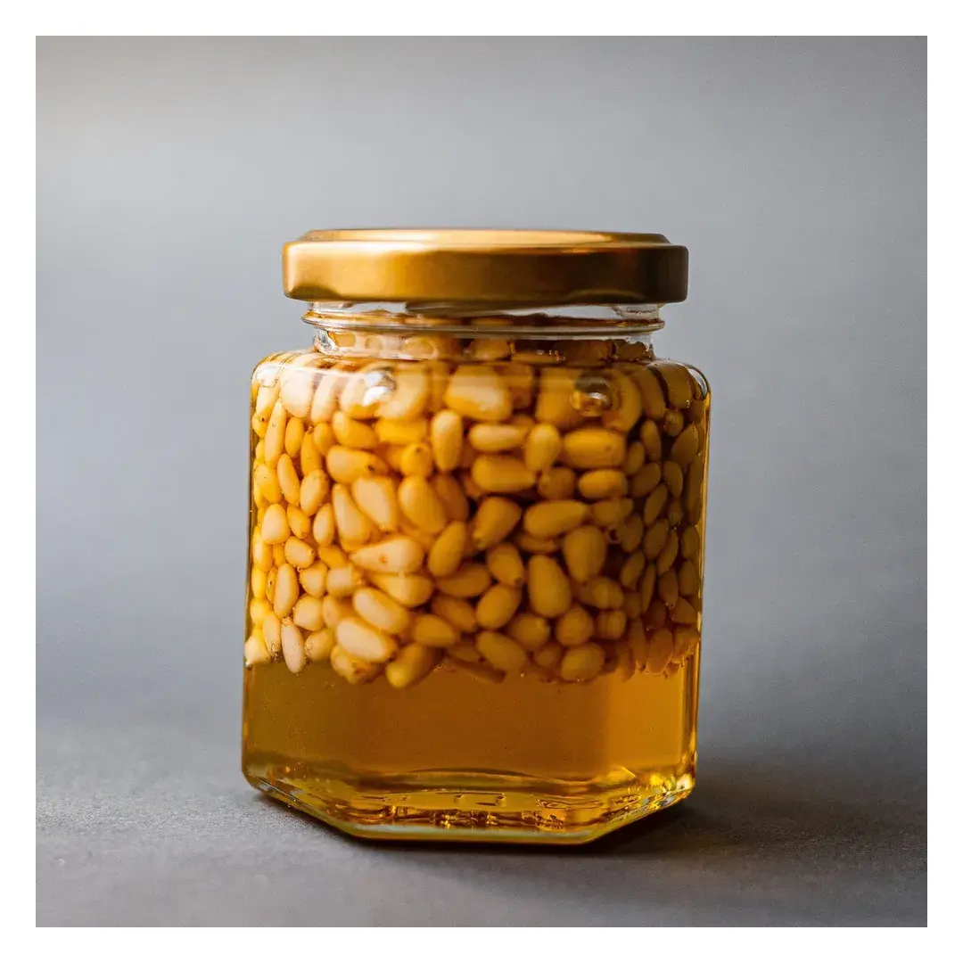 Набор Златоцвет из 6 оригинальных баночек с лавандовым медом и орехами, сладкий подарок, натуральный, изображение 3