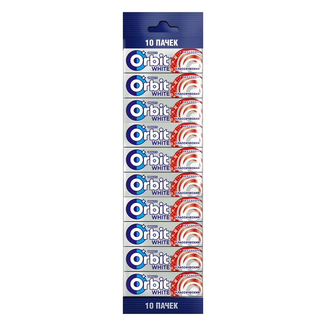 Жевательная резинка Orbit White Классический, без сахара, 10 пачек по 13,6 г