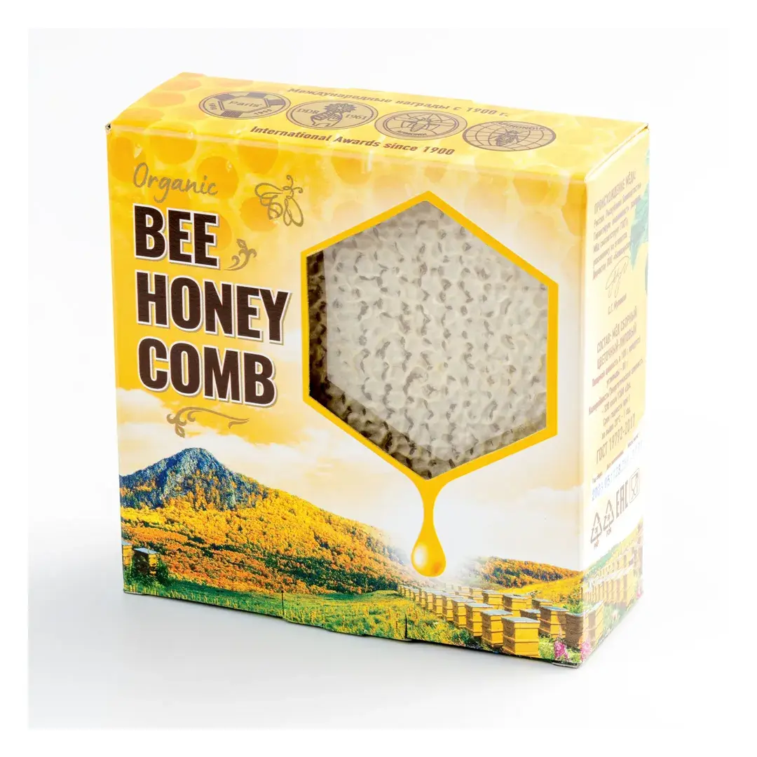 Мед БАШКИРСКИЕ ПАСЕКИ сотовый, подарочный, 250-300 гр., изображение 3