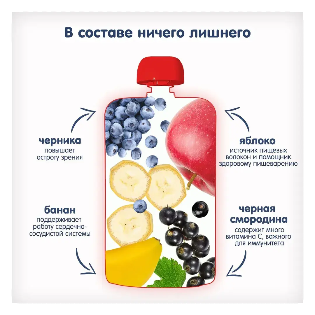 Пюре детское Fleur Alpine Яблоко, банан, черная смородина и черника, с 6 месяцев, 120 г, изображение 3